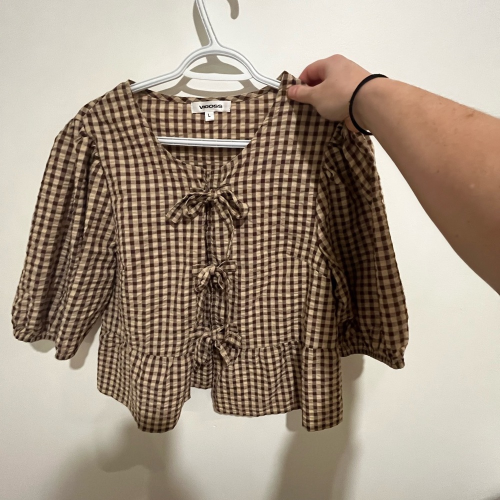 Brown Checkered Women’s Top